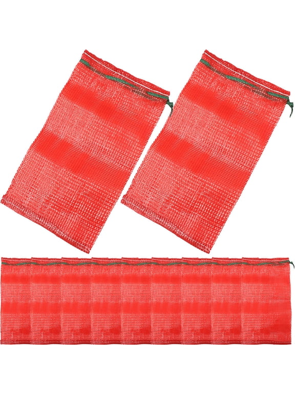 50Pcs Red Mesh Drawstring Bags for Vegetable and Fruit Storage Reusable Polypropylene