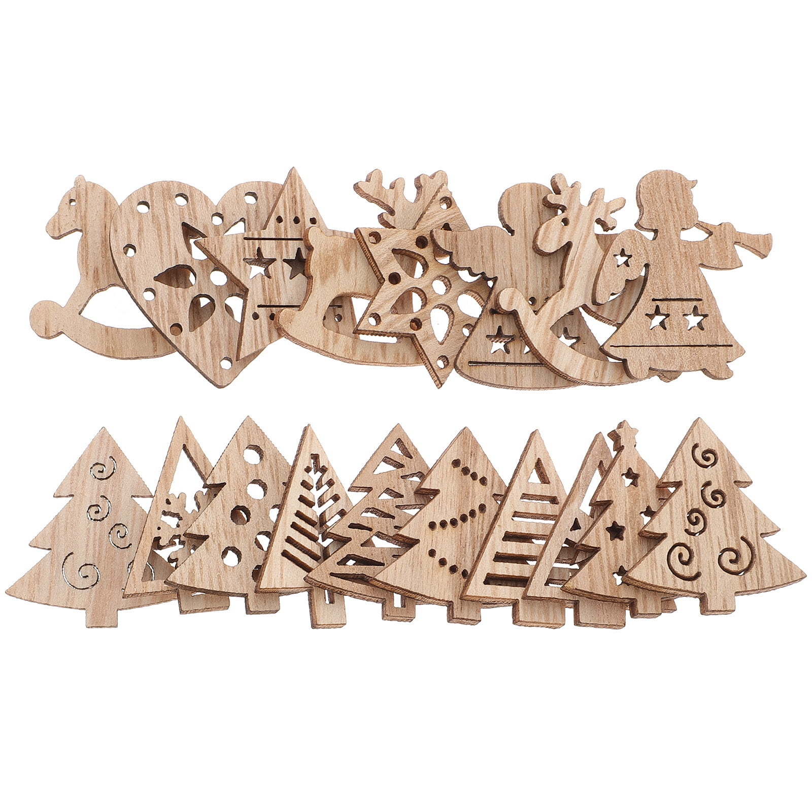 NUOLUX 54pcs Unfinished Wooden Ornaments Christmas DIY Small Wood Blank