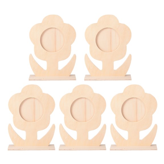 NUOLUX 5PCS Flower Shape Photo Frame Wooden Picture Holder Self Painting Homemade Frame for DIY Decor (Wood Color)