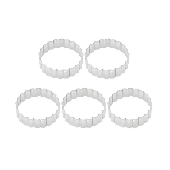 NUOLUX 5Pcs Round Biscuit Cutter Plated Silver Stainless Steel Baking Mold for Cookie Dough and Fondant Creations