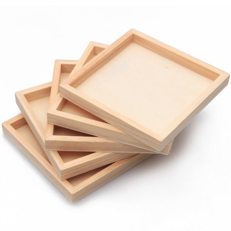 NUOLUX 5pcs Blocks Puzzle Wood Tray Square Wooden Serving Platter