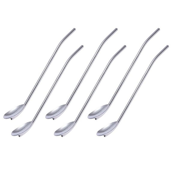 NUOLUX 6 Pcs/Pack Stainless Steel Oval Shape Metal Drinking Spoon Straw Reusable Straws Cocktail Spoons Set(Primary Color)