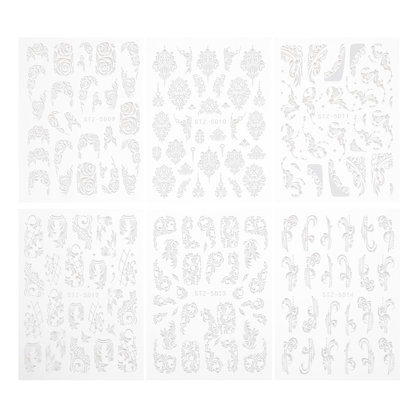 NUOLUX 6 Sheets Nail Sticker Embossed Nail Art Decal DIY 5D Manicure Sticker Nail Decor