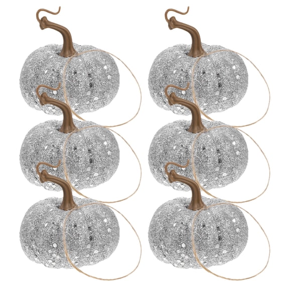 NUOLUX Glittering Simulation Pumpkins Plated Silver for Versatile Holiday Decor 6Pcs
