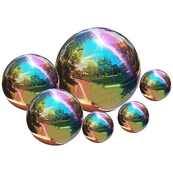 NUOLUX 6Pcs Stainless Steel Gazing Ball Mirror Polished Hollow Ball Reflective Garden Sphere