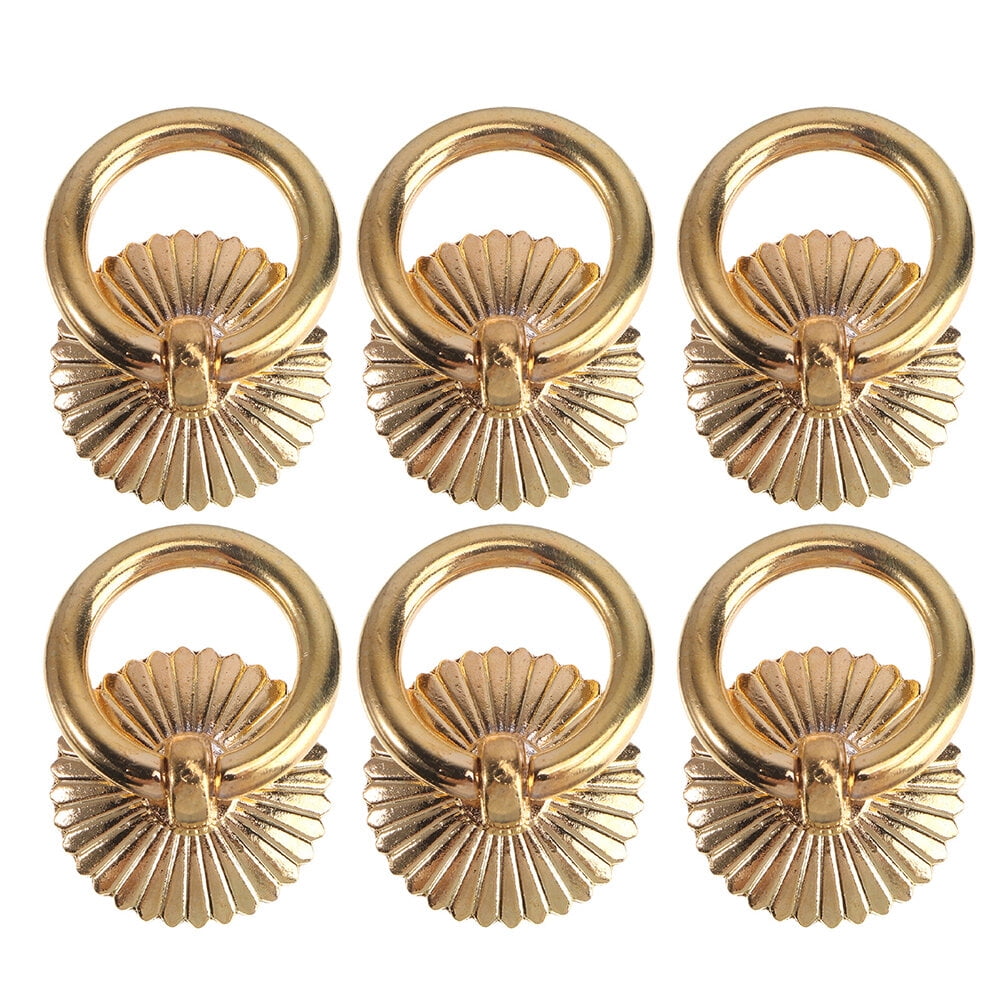 Bonsicoky 6Pcs Round Ring Drawer Pulls Matte Gold Ring Handle Knobs For Cabinet Drawer Dresser Cupboard Wardrobe, Single Hole