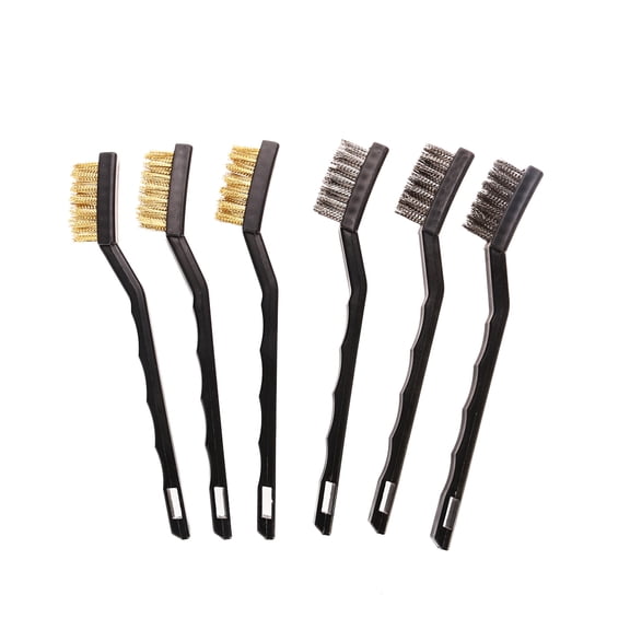 NUOLUX 6pcs Mini Wire Brush Set for Cleaning Welding Slag and Rust (3*Stainless Steel + 3*Brass)