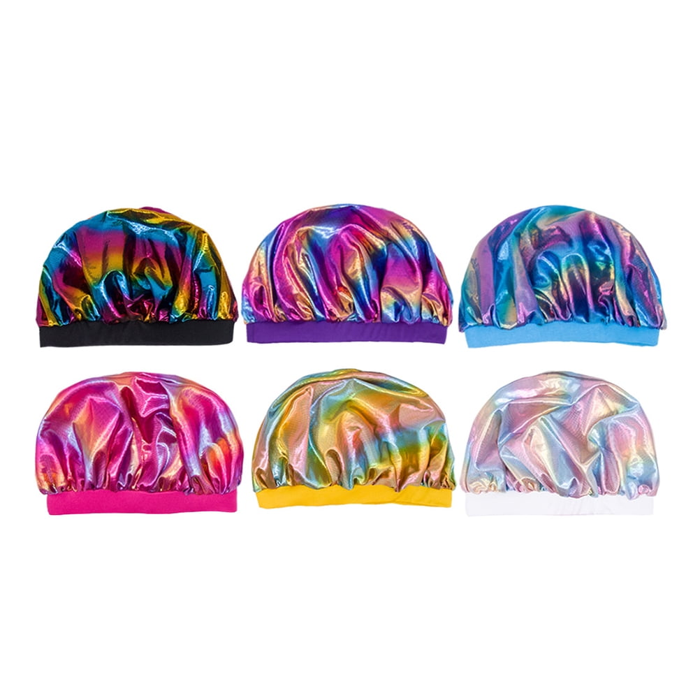 NUOLUX 6pcs Multipurpose Satin Night Sleep Caps Satin Wide Brim Hat