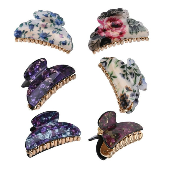 6pcs Set Multicolored Acrylic Hair Clips with Floral Pattern for Women and Girls, Random Styles Included