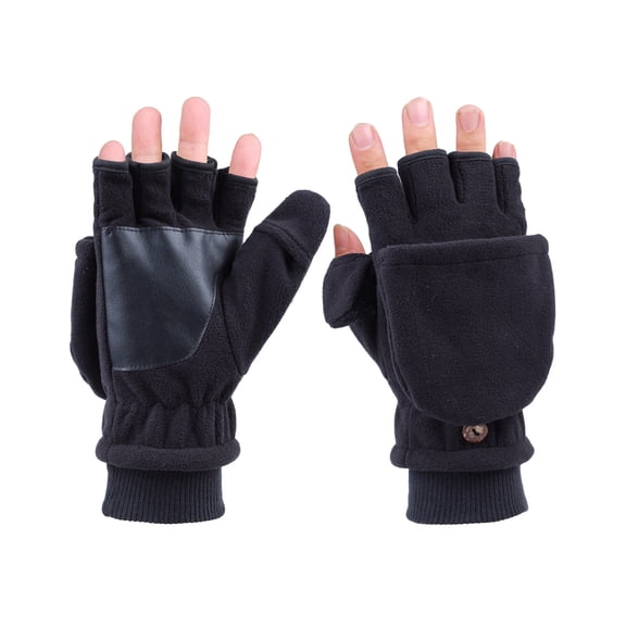 Tineasur Men's Black Half Finger Gloves Double Layers Warm Cover Gloves for Riding