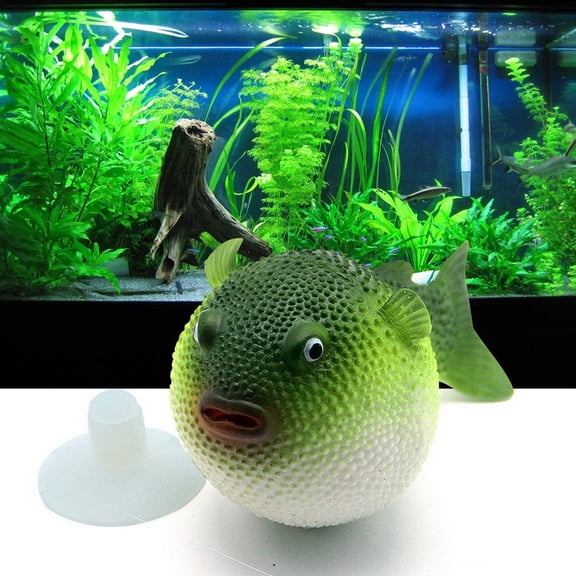 NUOLUX Green Plastic Simulation Puffer Fish Aquarium Decoration with Fluorescent Effect