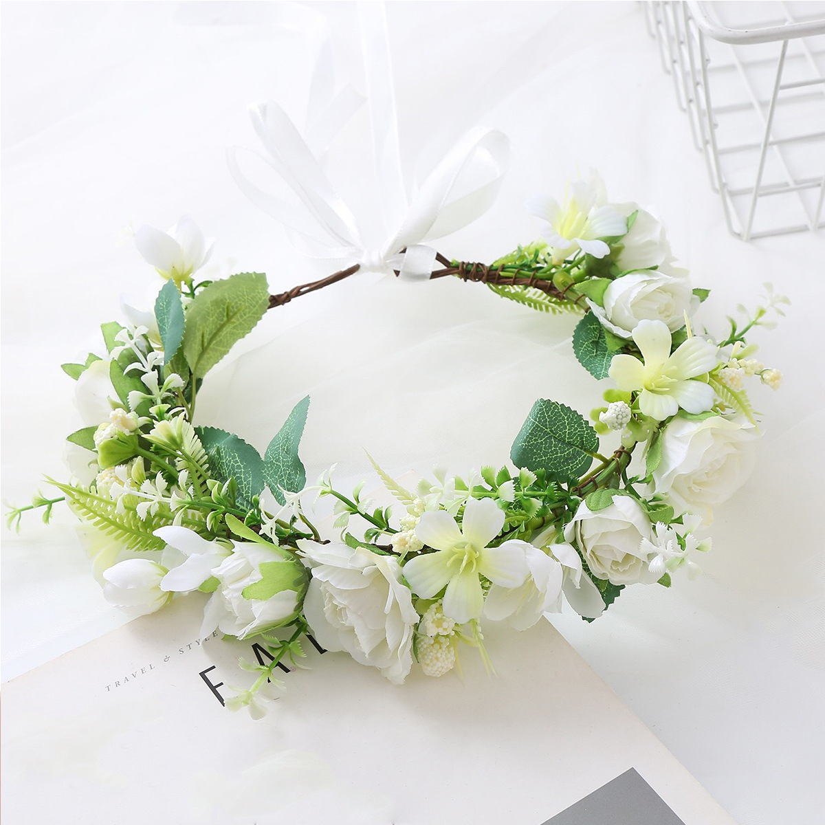 NUOLUX Artificial Flower Crown Headband Flower Hair Crown Decorative Headpiece for Wedding Bride