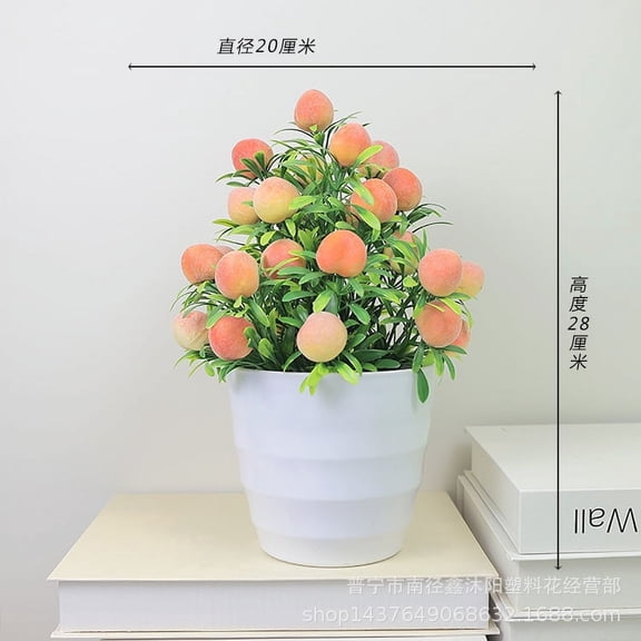 NUOLUX Artificial Potted Plant Model Indoors Simulation Small Peach Tree Decoration Faux Bonsai Plant Decoration