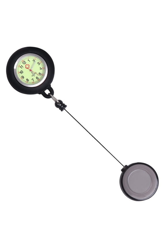 Chic Black Clip-on Pocket Watch for Nurses with Smiling Face Design
