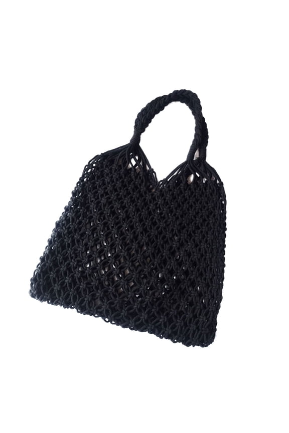 Beach Mesh Bag Knitted Pouch Black Cotton 1Pack