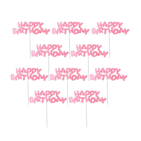 Tineasur Pink Birthday Toppers Safe Paper Material Cupcake Picks 10Pcs