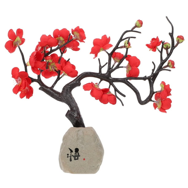 NUOLUX Blossom Flower Plum Artificial Branches Stems Fake Cherry Flowers Faux Potted Tree Zen Red Decorations Plants Silk