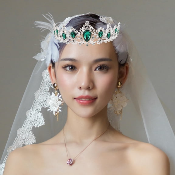 NUOLUX Royal Tiara Crown Green for Wedding Engagement Lightweight Durable Hair Decoration