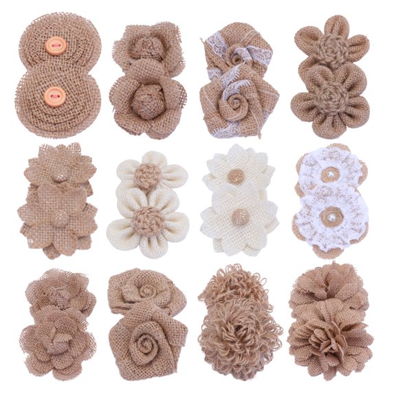 NUOLUX Burlap Flowers Craft Flower Wedding Jute Roses Small Bows Natural Rustic Ribbon Diy Lacebow