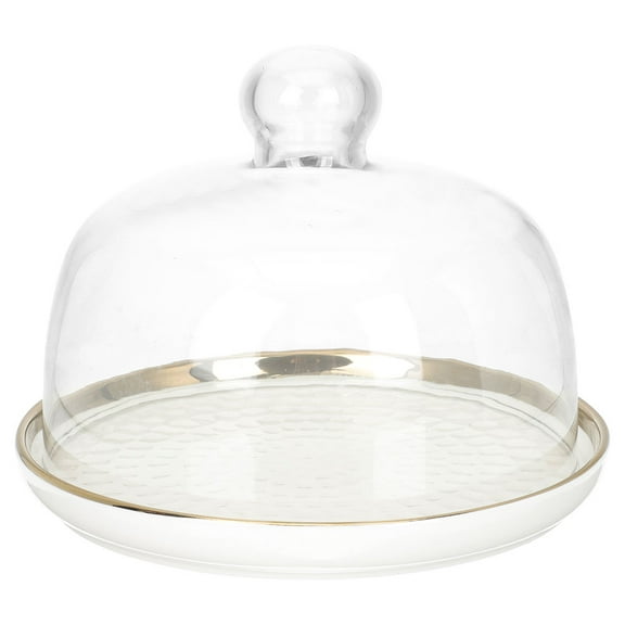 CATIEBYE Glass Cake Platter with Lid, Dessert Cake Plate Set for Serving and Display, Clear Glass, 1 Set