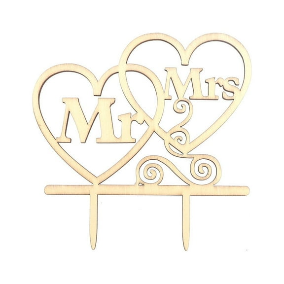 NUOLUX Cake Topper " Mr&Mrs " Heart Shape Wood Wedding Cake Decorations (Wood colour)