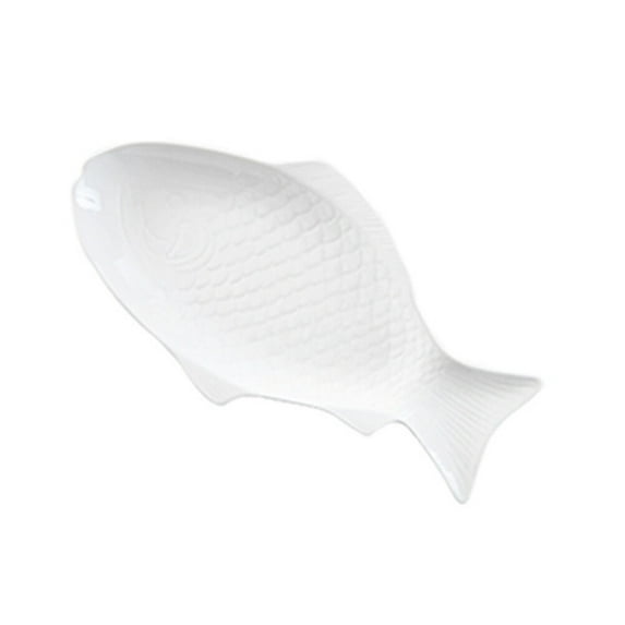 NUOLUX Ceramic Tableware Creative Plate Fish Shaped Dish Snack Storage Fish Pan for Restaurant Home Dinner (11 Inches + White)