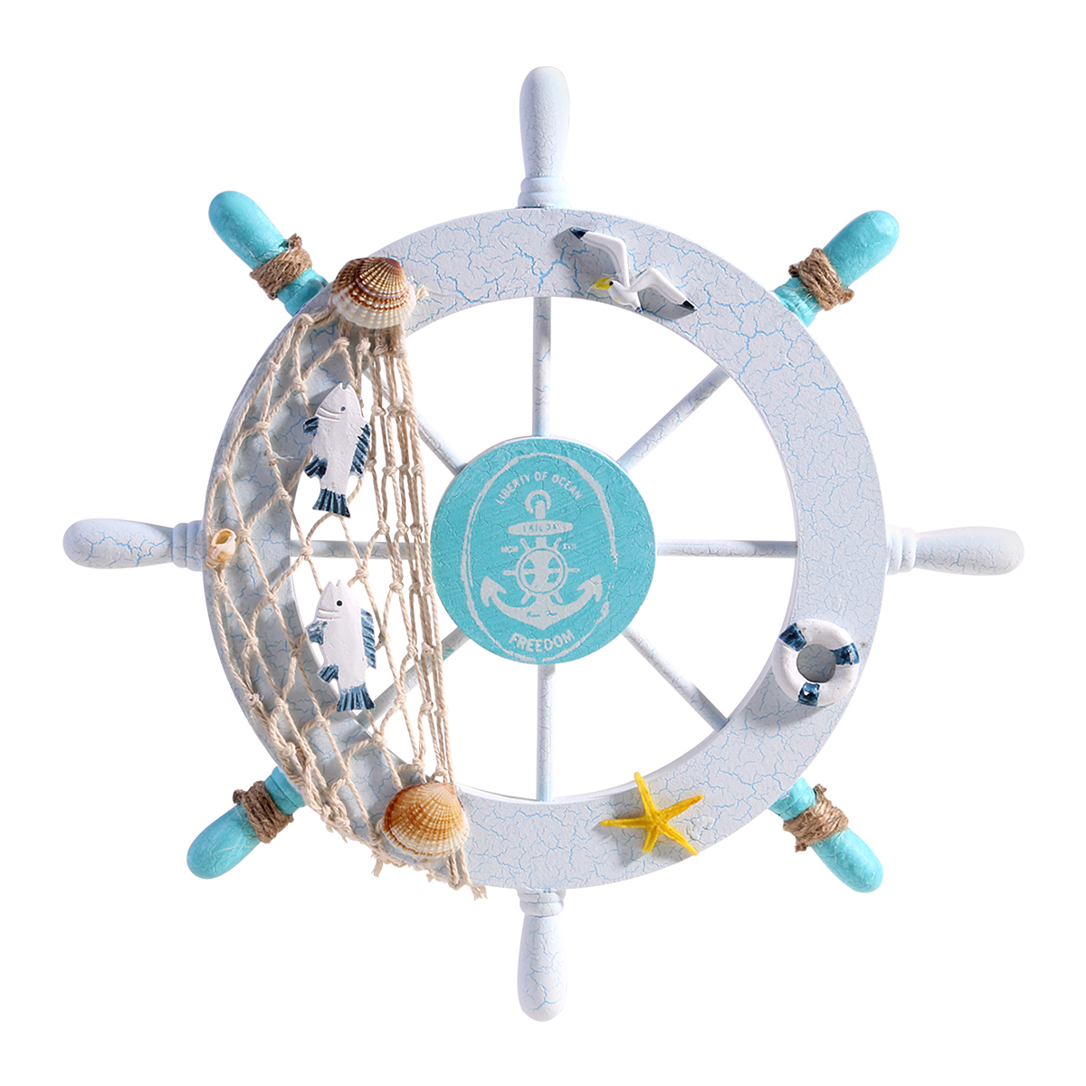 NUOLUX Decor Wheel Beach Ship Nautical Fishing Lighthouse Bathroom Ocean Theme Coastal House Roomsteering Home Net Boat Wooden