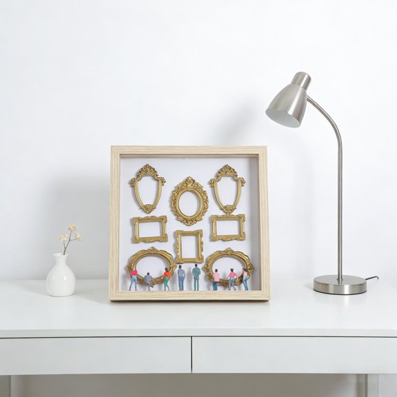 NUOLUX Mini Wooden Photo Frame Box with Accents Memory Display