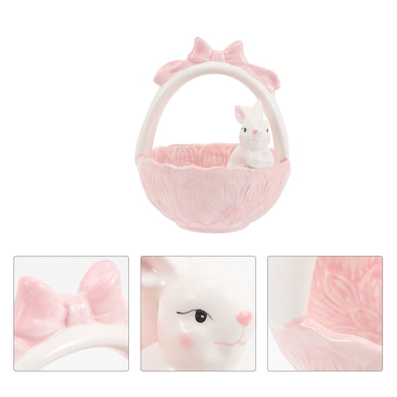 NUOLUX Easter Party Ceramic Bunny Basket Decoration Pink Desktop Rabbit Figurine