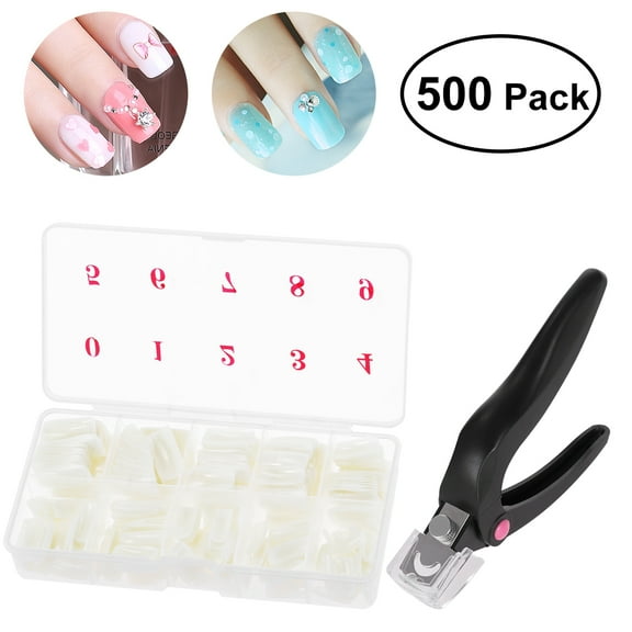 NUOLUX FRCOLOR 500 Pcs False Nails with Nail Clippers Full Cover Artificial Nails Stainless Steel Nail Art Tool Manicure Set