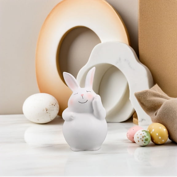 NUOLUX Farmhouse Rustic White Resin Rabbit Sculpture Easter Bunny Ornament for Home Decor