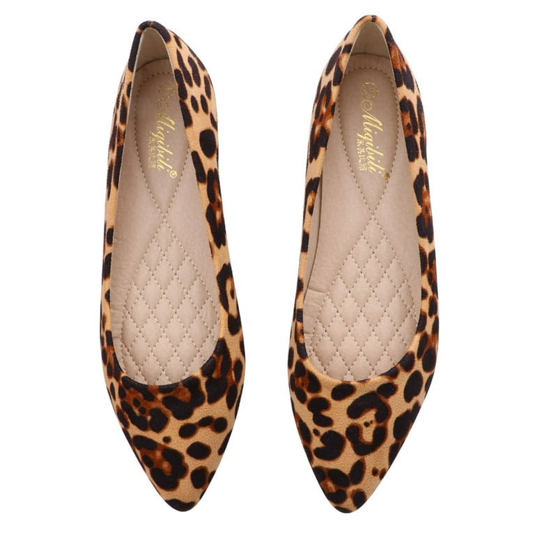NUOLUX Womenâ€™s Khaki Leopard Flat-heeled Suede Shoes