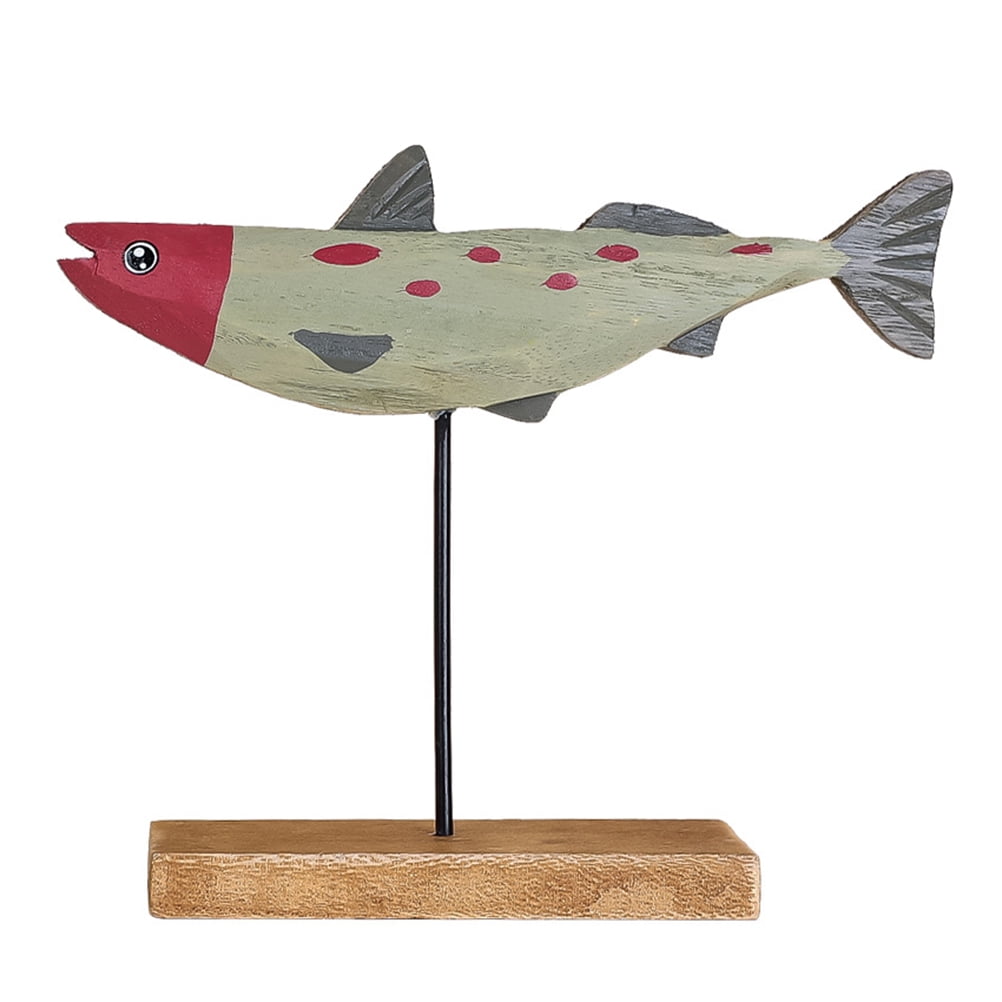 NUOLUX Fish Decor Nautical Wooden Table Beach Sculpture Statue Coastal