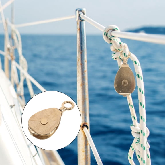 NUOLUX Flagpole Pulley Kit Brass Marine Pulley Wheel with Protective Finish for Longevity
