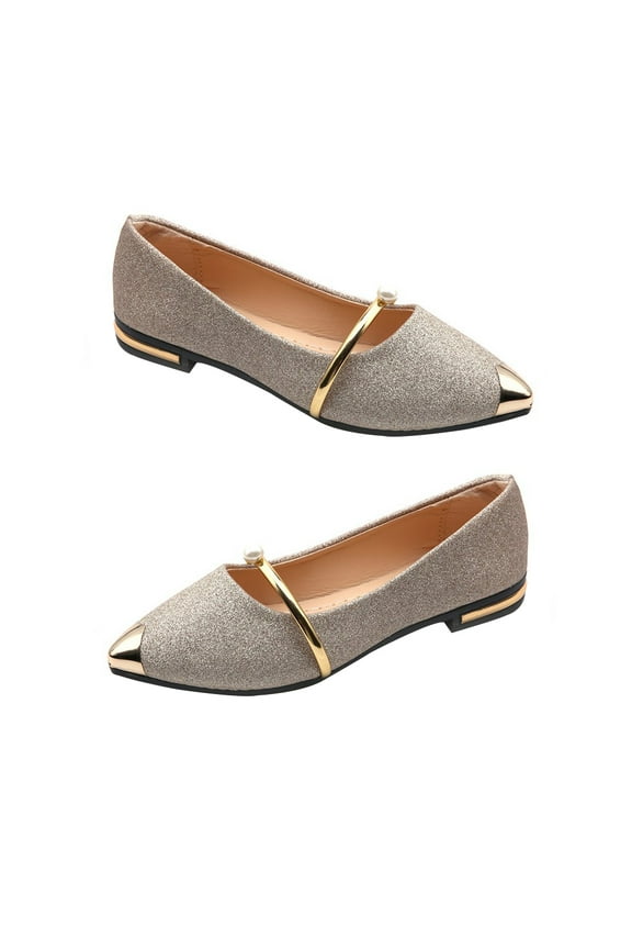 1Pair Golden Flat Nude Shoes Pointed Toe Single Woman Pumps