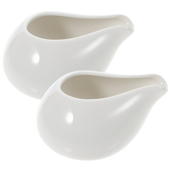 NUOLUX Gravy Boat Ceramic Sauce Safe Creamer Pourer Boats Serving Food Microwave Ladle White Small Stand Saucer Tray Bowl