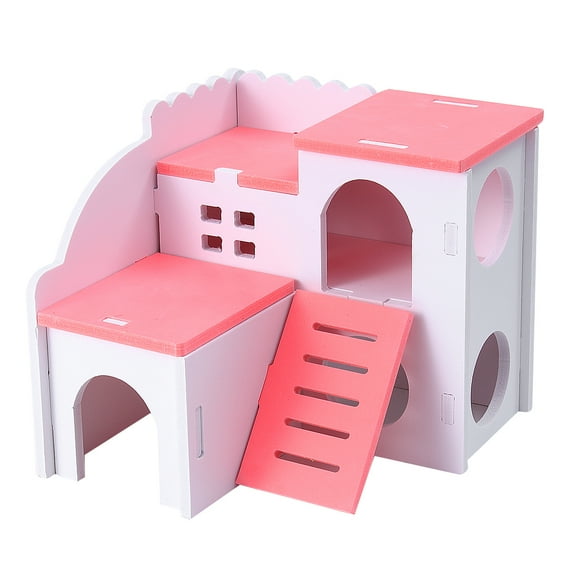 NUOLUX Hamster House Wooden Cottage Hideout Mice Pet Small Animal Two Layers Bite Wood Animals Home Hut Play Toys Rat