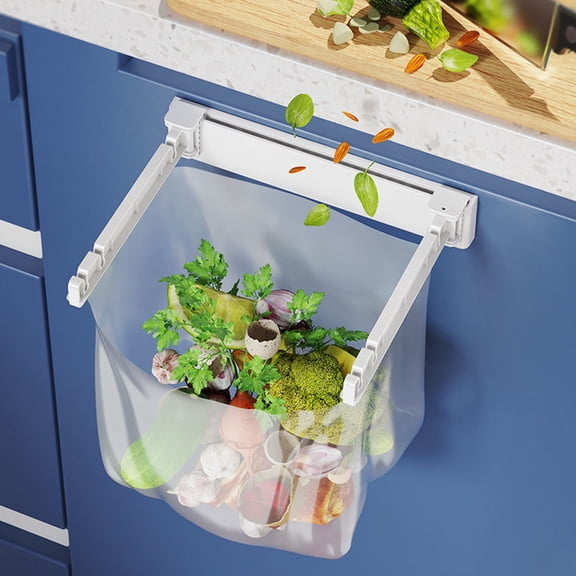 NUOLUX Hanging Bag Holder 1Pack Kitchen Rubbish Bag Rack White Abs Material Foldable Design For Convenient Storage