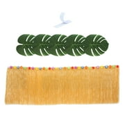 NUOLUX Hawaiian Party Luau Decoration Table Skirt Theme Leaves Flowers Summer Aloha Tiki Island Palm Monstera Tropical Grass