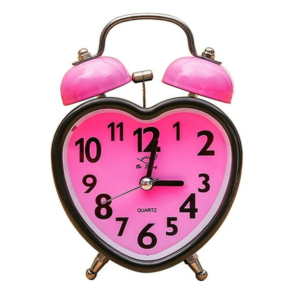 WEAVILUX Heart Shape Alarm Clock Pink Super Loud Bell Non-Ticking Nightlight