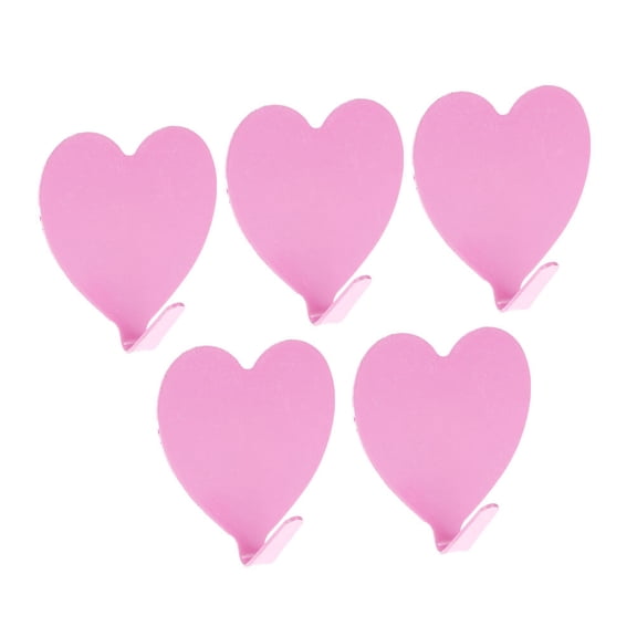 NUOLUX Heart Shaped Hanger 5Pcs Wall Mounted Metal Self-Adhesive Coat Hook for Home Decoration Pink