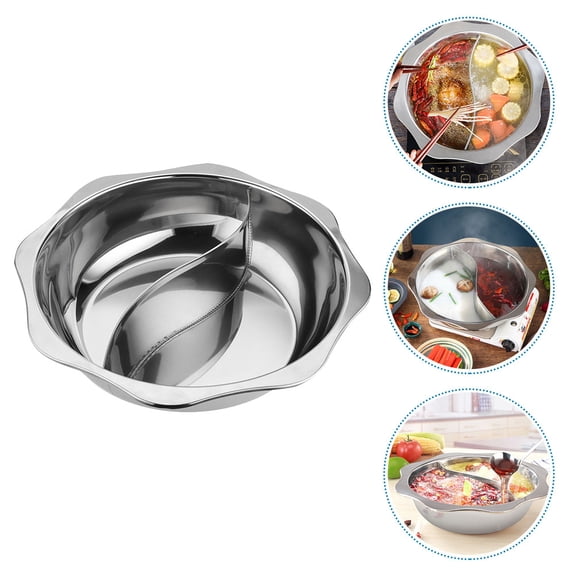 NUOLUX Chinese Hot Pot Stainless Steel Split Pan Plated Silver for Kitchen