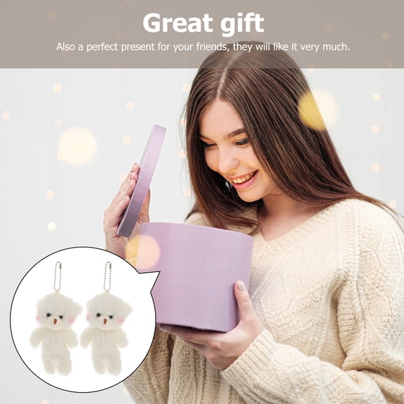 2-Pack Mini Plush Bear Keychain Soft Stuffed Animal Toy Cute Small Bag Charm Pendant for Birthday Wedding Party Favors White