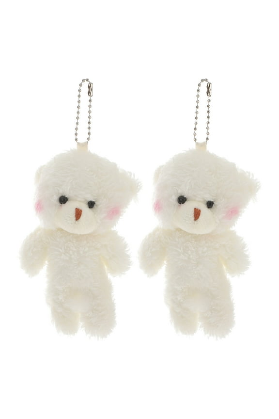 2Pcs Mini Plush Bear Keychain Soft Stuffed Animal Toy Cute Tiny Bag Pendant Charm for Birthday Wedding Party Favors White