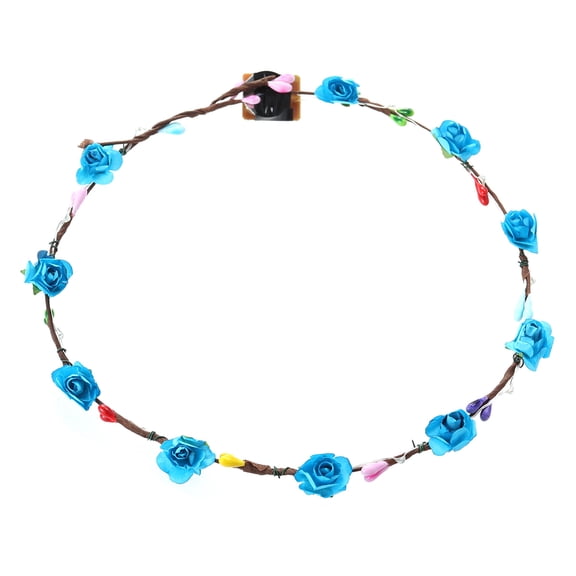 NUOLUX LED Flower Crown Headbands Light Up Party Wreath Headdress for Wedding Birthday Christmas Halloween (Blue Color with Flash 10 Flowers 10 Lights)