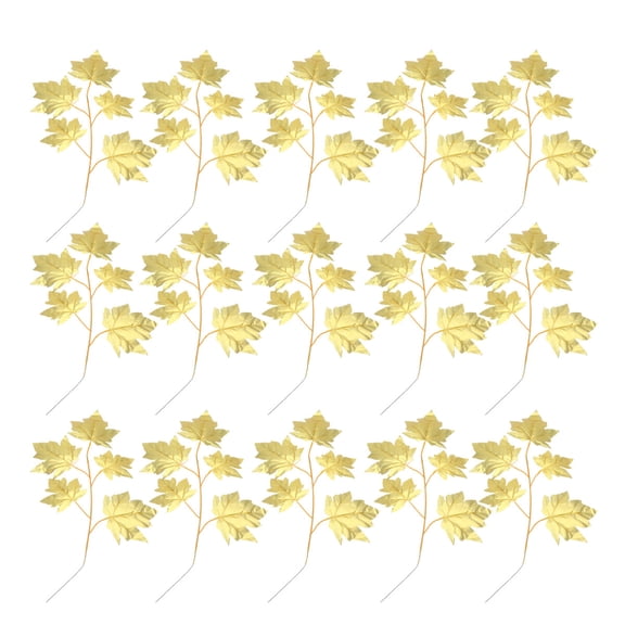Tineasur 15Pcs Maple Leaf Branch Artificial Golden Leaves for Festival Fireplace Door Wreath and Seasonal Decorations