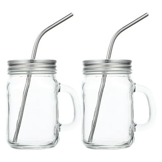 QUIENKITCH 4 Pack Mason Jar Cups with Lids and Straws 16 oz Mason Jars with  Handle Wide Mouth Mason Jar Mugs Drinking Glasses Coffee Cups with Lids