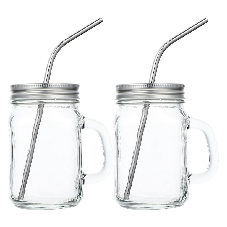 NUOLUX Mason Jar Jars Glass Drinking Straw Lids Cups Mug Coffee