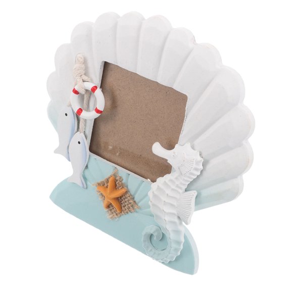 NUOLUX Mediterranean Decor Shell Shaped Picture Frame Sky-blue Wood Resin 1Set For Home Decor