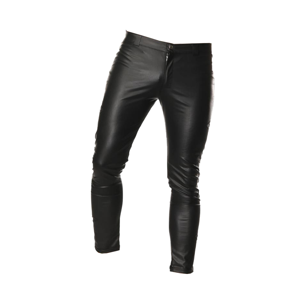 NUOLUX Men's Fashion Leather Look Long Pants Zipper Pouch Trousers ...